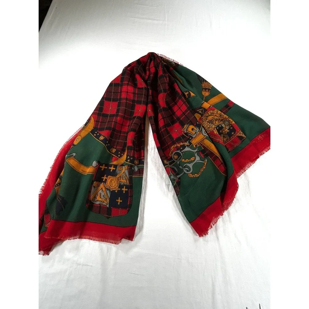 Art of the Scarf Tie Rack Equestrian Horse Buckle Theme Green Red Scarf 48x48